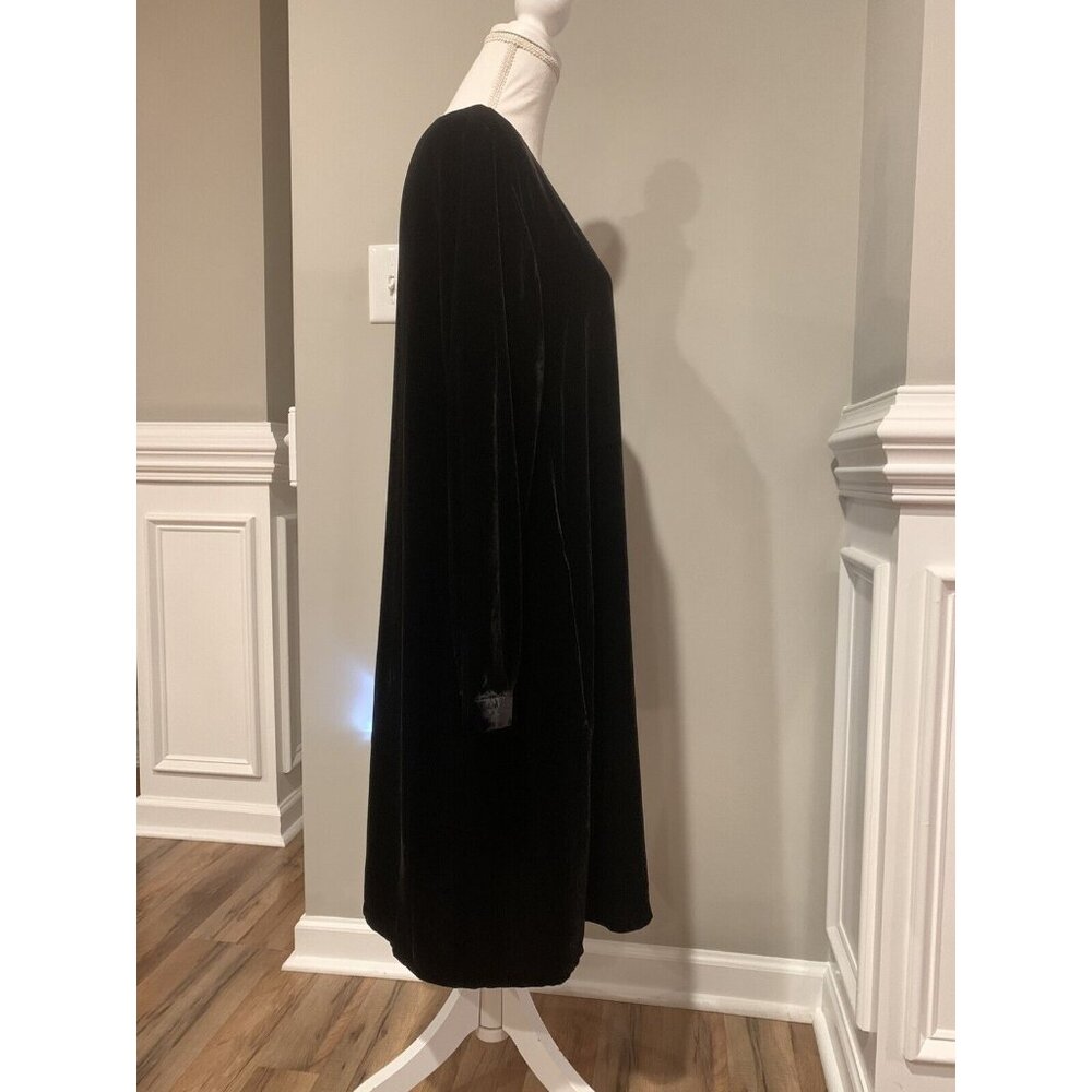 New Eileen Fisher Velvet Crew Neck Knee Length Holiday Dress Black Sz XS - Picture 5 of 10